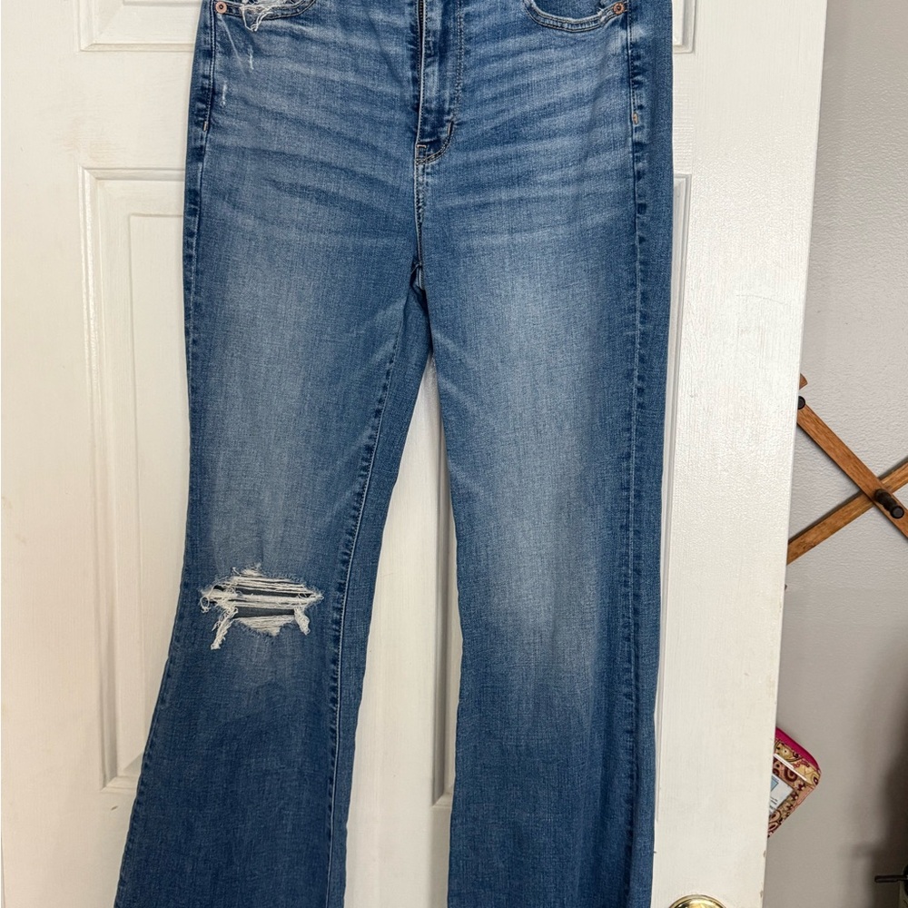 American Eagle Outfitters Blue Distressed Flare Jeans